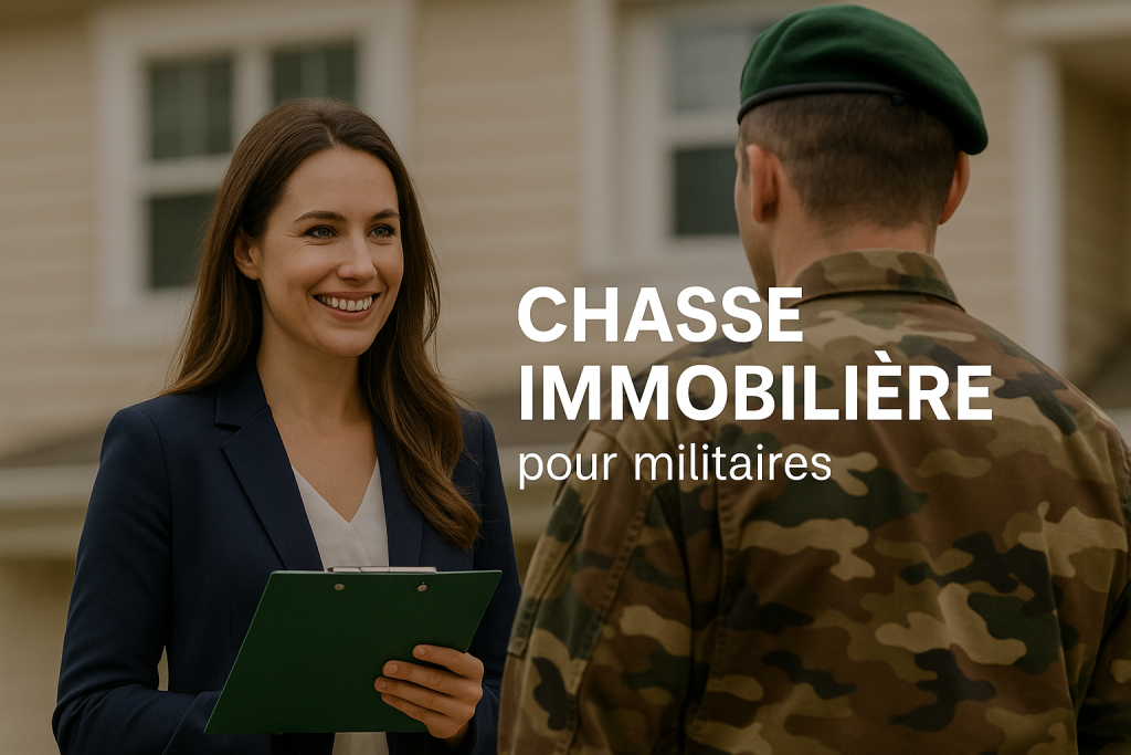 un militaire qui discute avec une femme qui est une chasseuse immobilier