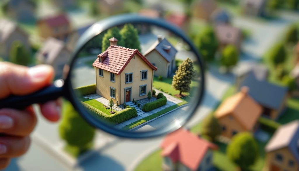 Loupe sur une maison pour exprimer la recherche immobilière